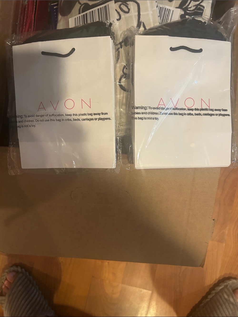 Avon White and Black Drawstring Pouches (Set of 2)